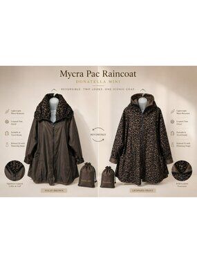 Mycra Pac Donatella Mini Reversible Raincoat Leopard Print Brown Size S/M
